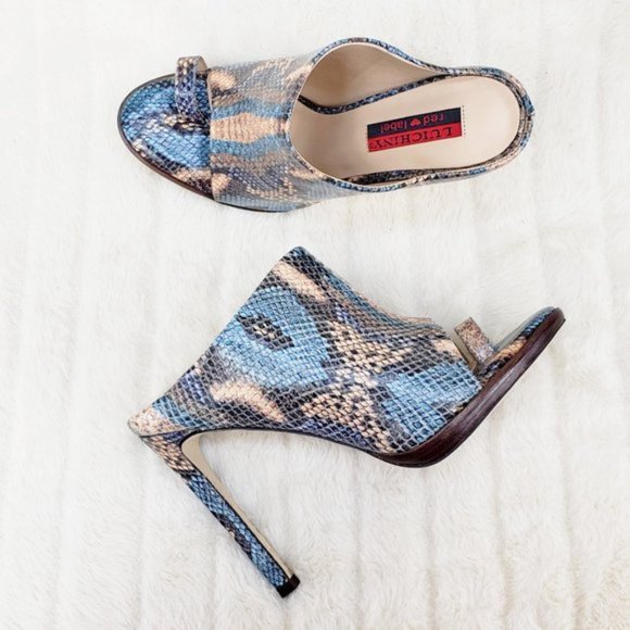 Rev it up slip on blue snake Leather Sandal Shoes - Picture 6 of 13